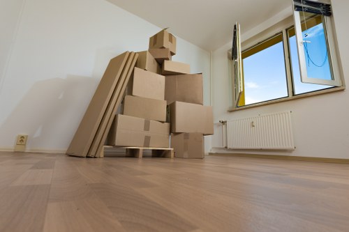 Local van used for student removals in Highbury with packed boxes