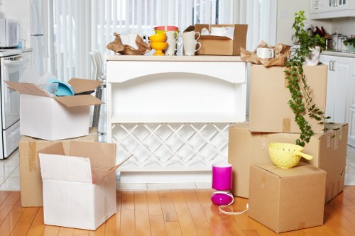 Removal team planning a flat move in Highbury with boxes and furniture