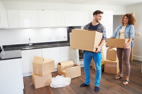 Packed household items prepared for transport by van